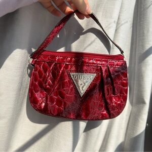 Vintage Y2K GUESS Red Croc-Embossed Women's mini  Bag